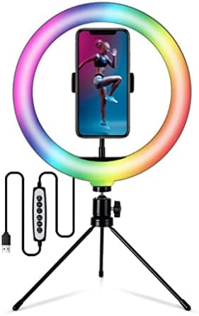 LMMDDP 10 polegadas RGB Selfie LED Ring preenche a luz redonda da fotografia redonda lâmpada com tripé para maquiagem