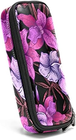 Saco de caneta para lápis de couro tropical de padrão floral vintage com zíper com zíper de saco de artigos de papelaria