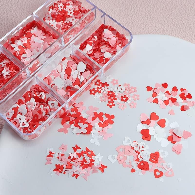 1set 3d Pink Love Love Hearts Unh Nail Art Glitter lantejas Butterfly Flower Charms Decoração Peças de Acessórios para Nails Supplies -