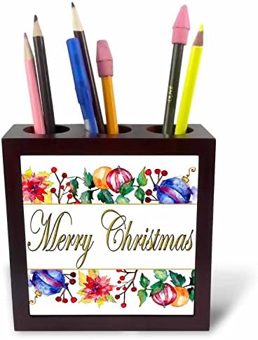 3drose feliz natal em uma imagem de ouro com ornamentos - portadores de caneta de telha