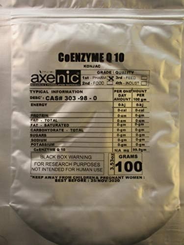 Axênico 100 gramas coenzima Q10 99,8% em pó, q-10, ubiquinona, ubidecarenona, coenzima q