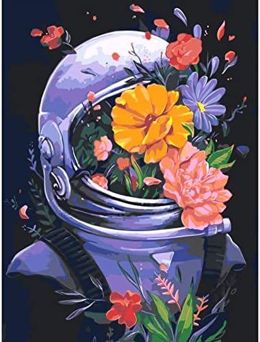 OMWRTE Astronaut Flowers Diamond Painting, por números para adultos, Diamond Art DIY 5D Drill redondo de broca de cristal Artes
