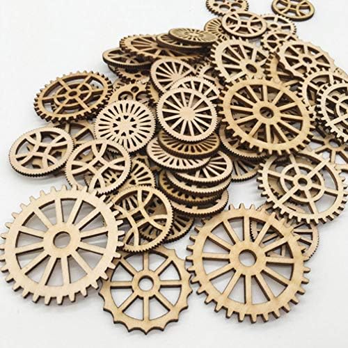 Happyyami 50pcs rodas de engrenagem de madeira decoração fatias de madeira decoração de madeira recortes de madeira tags de presente
