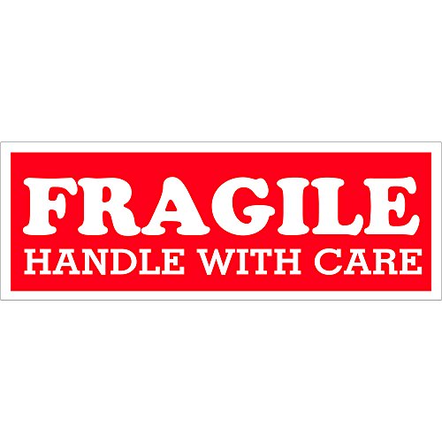 Caixa USA BSCL203 Etiquetas lógicas de fita, frágil - alça com cuidado, 1-1/2 x 4, vermelho/branco
