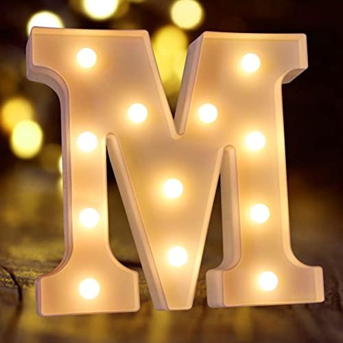 Laerjin iluminar cartas, marcas de marquise com luzes, número de iluminação decorativa de LED, sinal de luz do número noturno Festa de aniversário de casamento de aniversário Bar - Letra Lights -M