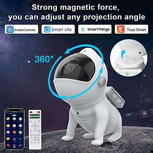 Alexa Galaxy Projecor Space Dog com design ajustável de 360 ​​°, trabalho de projetor inteligente com o Google Siri, proyector de estrellas astronauta perro com 8 ruídos brancos, alto -falante Bluetooth, cronômetro