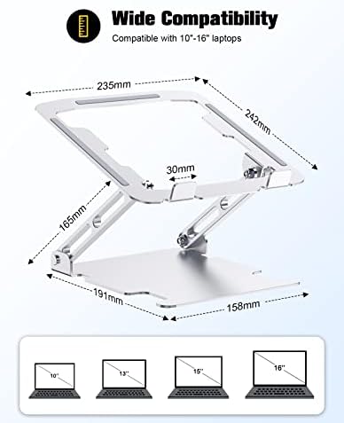 Riwuct Ajuste do laptop ajustável, suporte para laptop ergonômico para a mesa, o eixo de rotação dupla de alumínio,
