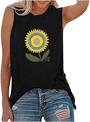 Tanques femininas de zhishiliuman camisetas de verão t camisetas gráficas de girassol camisetas de túnica solta casual