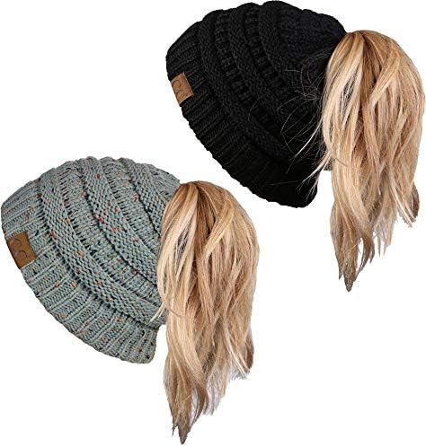 Funky Junque Ponytail bandy Bun Beanietail Beanie Solid Solid Ritbed Hat Capt Cap