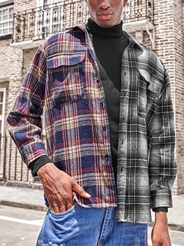 Jaquetas oshho para mulheres - homens Tartan Colorblock Flap Pocket Coat