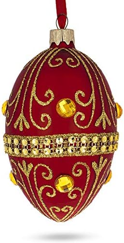 Ornamento de ovo de vidro vermelho de jóias 4 polegadas