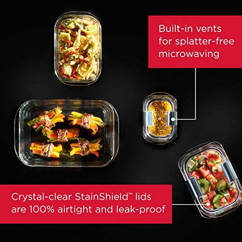 Recipientes de armazenamento de alimentos de vidro de vidro de 8 peças Rubbermaid com tampas para almoço, preparação para refeições e contêiner de alimentos de 8 xícaras de vidro de vidro com tampa, 1 pacote, transparente