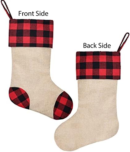 Caraknots Red e Black Plaid Christmas meias portadores de estoque de prata para Mantel Conjunto de 4 decoração de festa de