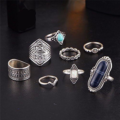 2023 Novo 8pcs vintage feminino boho cristal anel de flor tibetano bk bk anéis grandes para mulheres moda