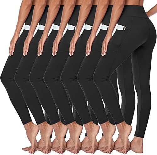 Syrinx 7 Pacote de altas perneiras de cintura para mulheres - calças de ioga de controle de barriga macia amanteigada
