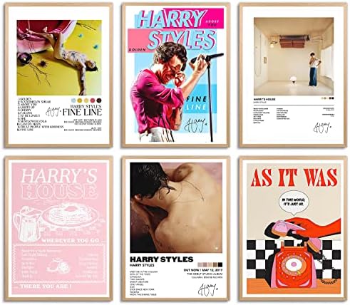 Aceasran Harry Styles Poster Fine Line Poster House's House Music Album Pôster Cover assinado Limited Poster Canvas de parede Aestétics Decoração Conjunto de 6 não moldado 8x10 polegadas