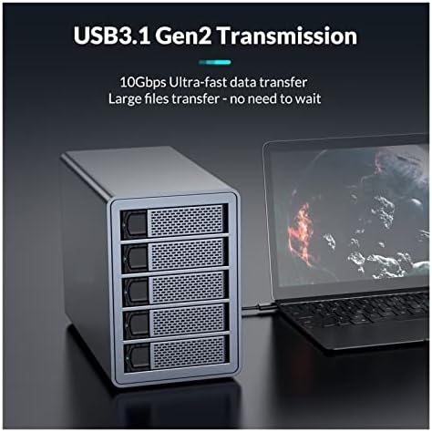 Gabinete do disco rígido 5 BAY USB3.1 TIPO C CAIXA DE CASA SSD SSD NAS Expansion Max 10 Gbps Case de disco rígido externo