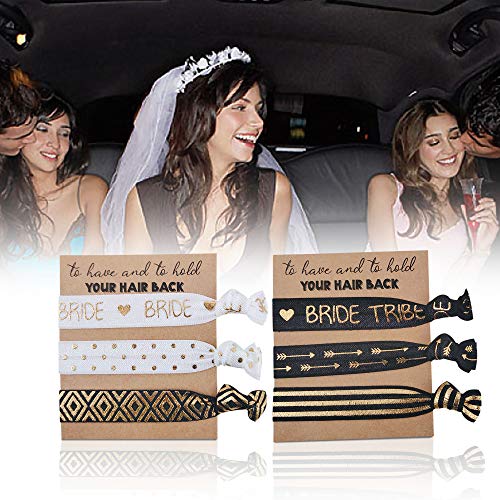 Newshun 12 x 3 -Pack Bride Tribe Hair Laços, Kit de favores de bandas de cabelo para Bachelorette ou Festas de noivas - Black