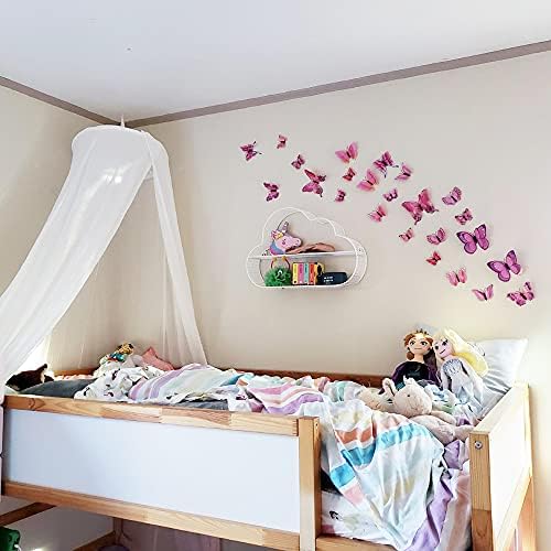 Decalques de parede de borboleta 3D, Bopart 24pcs Borboletas rosa adesivas de parede decoração de borboleta para o quarto de
