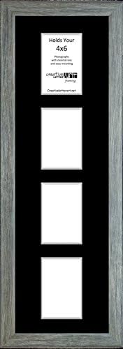 4 Abrindo a moldura vertical de madeira com tapete preto para manter fotografias 4x6 para o seu nome, palavra especial ou colagem