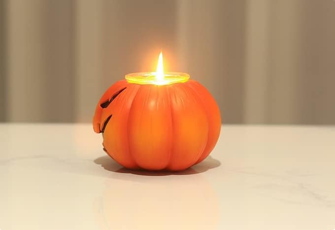 Conjunto de duas peças de vela de Halloween em 3D: Candlestick de abóbora com vela desejando, Halloween Pumpkin Ghostface Candle Warm