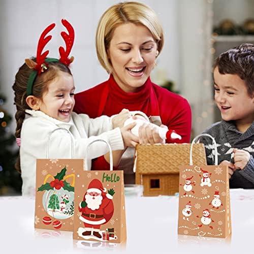 12 peças Bolsas de papel de Natal Bolsas de compras Kraft Bags Sacos de Festa de Festa com Discurso para Decorações de