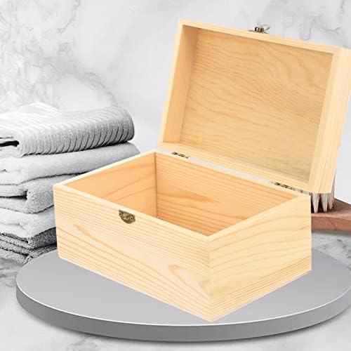 Sewroro 2pcs Caixa de madeira inacabada com tampa articulada para jóias e caixa de armazenamento de artesanato DIY Organizador