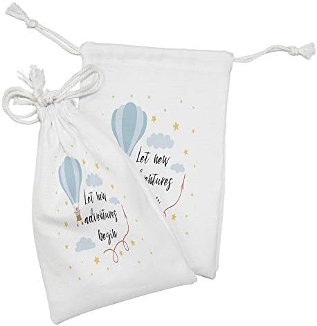Conjunto de bolsas de tecido de aventura de Ambesonne de 2, balão de ar cartoon voando em paisagem de céu estrelado