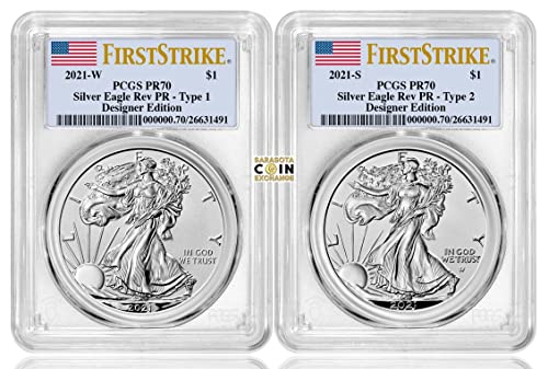 2021 Várias marcas de hortelã-menta American Silver Eagle PCGS PR-70 Reverse Proof Designer Edition $ 1 PCGS PR-70