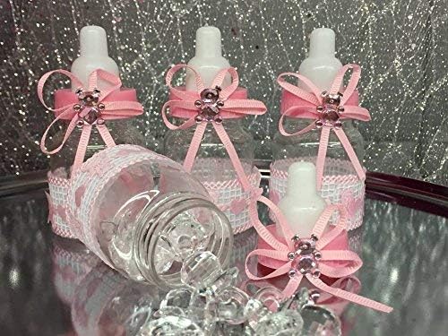 12 garrafa de garrafa rosa de chá de bebê Favores pré -decorados