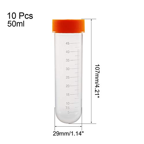 UXCELL 10 PCS 45ML Tubos de centrífuga de plástico com tampa de parafuso, Micro centrífuga graduada em polipropileno Tubo, fundo redonda, laranja, contêiner de armazenamento para contas de amostra laboratório