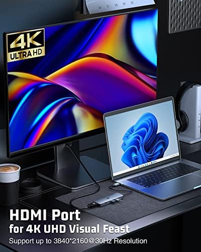 USB C Hub, Hopday 6 em 1 Adaptador USB C para MacBook Air/Pro, Display Dual Display 4K HDMI Docking Station Type C Splitter para