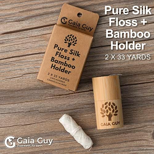 Gaia Guy Bamboo e Boar Bristle Tonterscrush | Floco de seda com suporte de bambu | Pasta de dente remineralizante natural