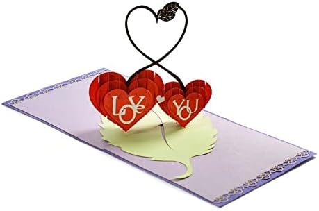 POPMAZING 3D I Love You Double Hearts Pop -Up Cartões, cartão de romance, cartão de felicitações pop -up, cartão para namorado