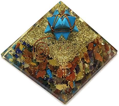 Sharvgun Sete Chakra Crystal Pyramid Protection Energy Gerador com estrela turquesa de Merkaba | Radiação eletromagnética | 2,5-3 polegadas