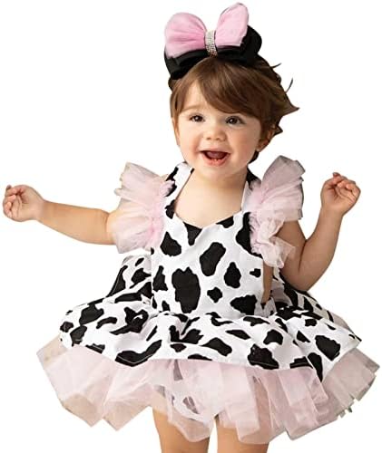 Criança de garotas bebês vestido de vaca infantil roupas de tule tule tule recém -nascido mangas tutu menina