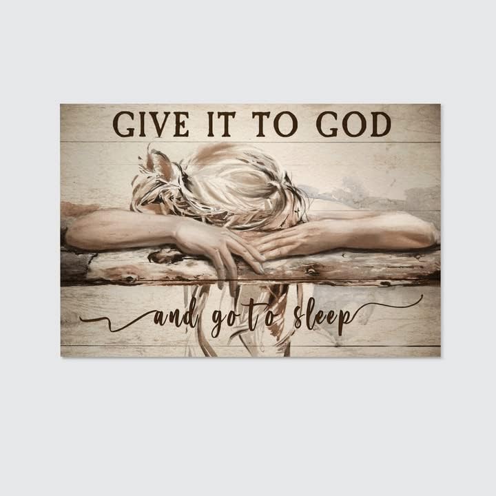 A menina adormecida da hygge vida, dê a Deus e vá dormir, impressões de lona paisagem de Jesus, arte da parede cristã, 16x20