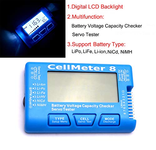 RC Cellmeter 8 Capacidade de bateria digital Voltor de bateria Testador de tensão LCD Luz de fundo para Lipo Life Li-Ion Nimh Nicd