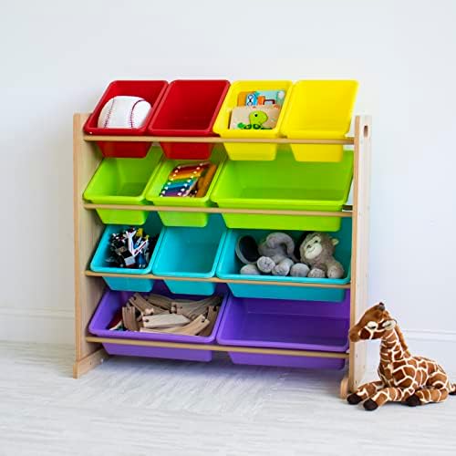 Humble Crew Kids Toy Storage Organizer com 12 caixas de armazenamento, arco -íris/madeira natural