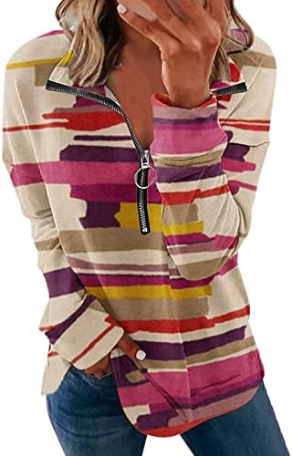 Camisas femininas impressão folclórica solta 2023 tops zip v pescoço de manga comprida moletom túnica top top casual blusas