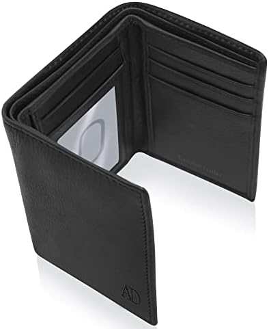 Carteiras com trifold para homens RFID - Carteira masculina de couro genuíno com carteira de bolso frontal de janela