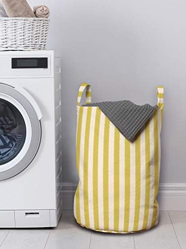 Bolsa de lavanderia de Ambesonne, design de linhas verticais de bicolor de design retrô, cesta de cesto com alças