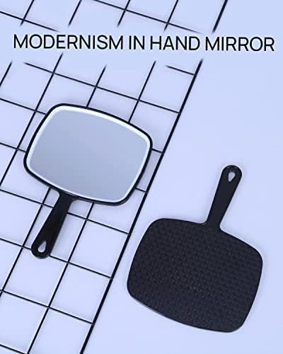 Espelho de mão de Mileduo, espelho de mão preto com alça antiskídeo, espelho 7,9 W x 9 L Handle 4.5
