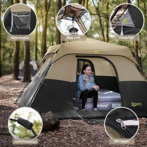 Beyondhome Instant Cabin Tent, 4 pessoas/6 pessoas de camping de barraca de acampamento em 60 segundos com tenda de Rainfly,