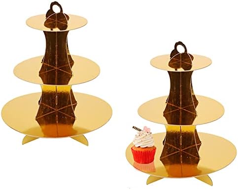 Stand de cupcakes de ouro de três camadas - papel de papelão cupcake de torre de torre de bandeja de bandeja em camadas de