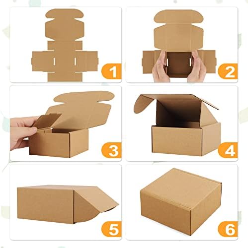 Eupako 6x4x3 Box de caixa corrugada 25 Pacote caixas de remessa de papelão marrom para correspondência com 25 adesivos