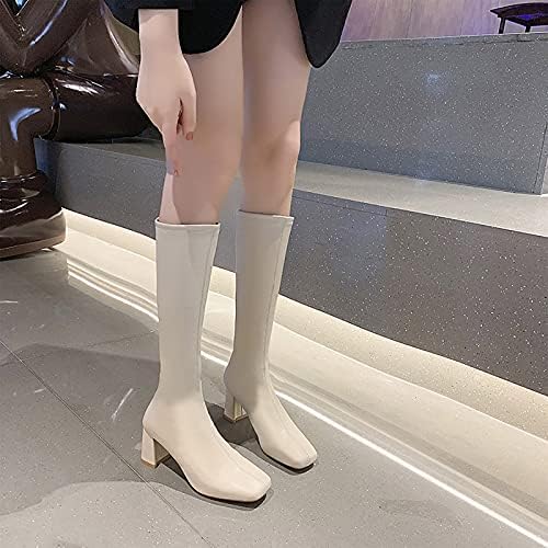 Moda Mulheres quadradas planas com fivela de fivela de cor sólida bota de bota mantém botas de neve quentes