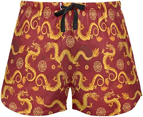 OARENCOL Chinese Gold Dragons Women's Women's Shorts Animais Red Lounge Sleep Bottom With Pockets S-XXL