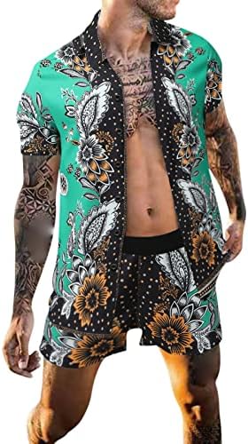 Homens de colar de gola de turnopnances com mangas curtas de mangas curtas havaí para moda de verão de moda de verão