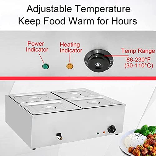 Aquecedor de alimentos comerciais, mesa de vapor de aço inoxidável elétrico 1500 W com controle de temperatura e tampa, adequado para